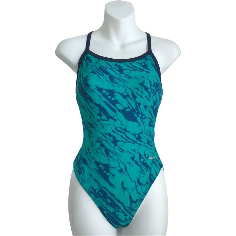 Sporti Light Wave Thin Strap One Piece Swimsuit Size 32